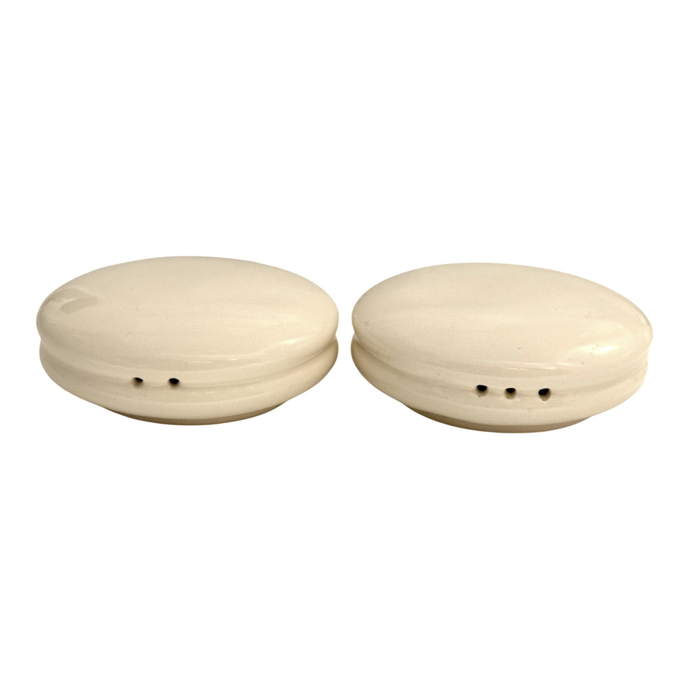 Vtg Claudia Shuride Toscany White Disk Salt Pepper Shakers Ceramic Mid Century